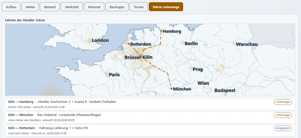 Die Händler-Karte in der App: Aufbau, Bestand und Fahrer unterwegs