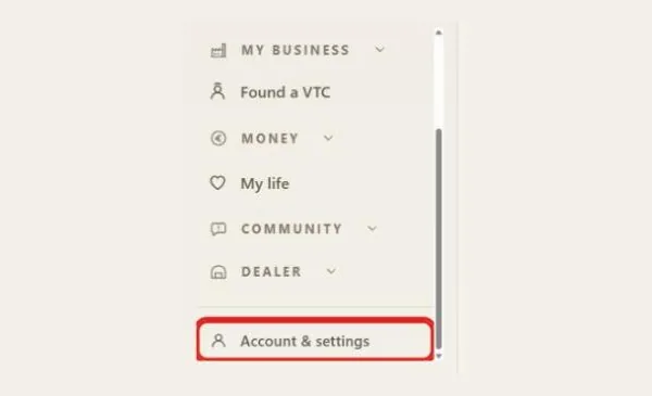 The menu on the left with the entry "Account & settings" marked