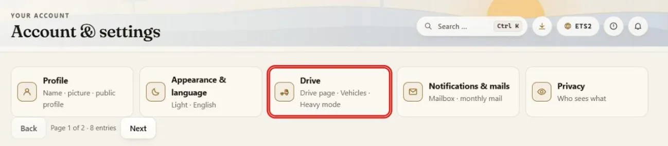 The tiles of "Account & settings" with the tile "Drive" marked