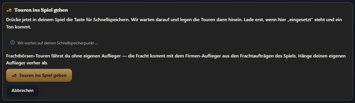 Die App wartet auf den Schnellspeicherpunkt